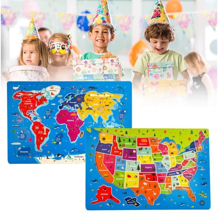 Puzzle en bois - YIBUJIAZU - Carte du monde et des États-Unis - 45 ...