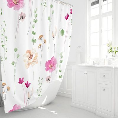 Rideau De Douche BSHAPPLUS 180x180 Cm - Polyester Imperméable - Motif Floral Aquarelle Bleu