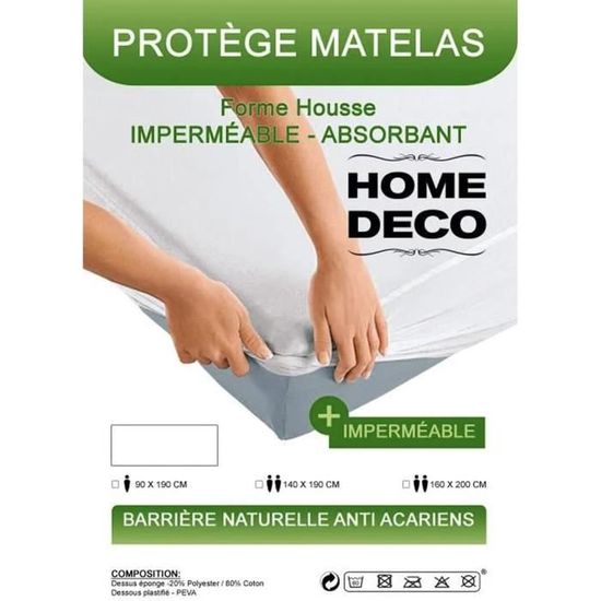 HOME DECO Protège Matelas Forme Housse Imperméable-Absorbant Grand  Bonnet/Anti Acariens (140 x 190 cm) : : Cuisine et Maison