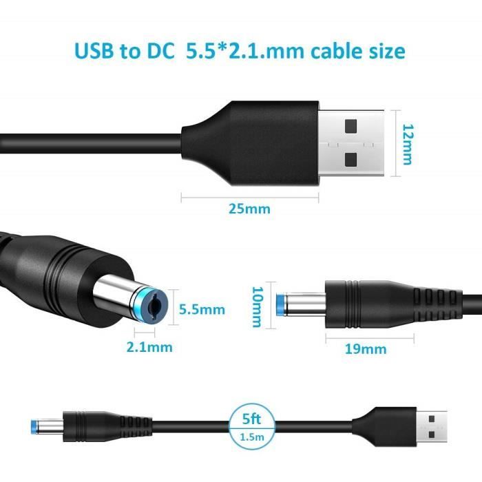 Universel convertisseur câble usb dc 5v 3a (2a 1a), alimentation usb to dc  5v power cable vers embout rond 5.5x2.1mm connecteur av - Cdiscount  Téléphonie