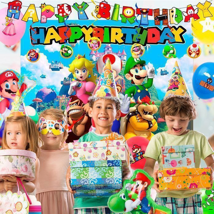 Décoration D'anniversaire Thème Super Mario - Ballons Et Fournitures De Fête - Multicolore - Neuf