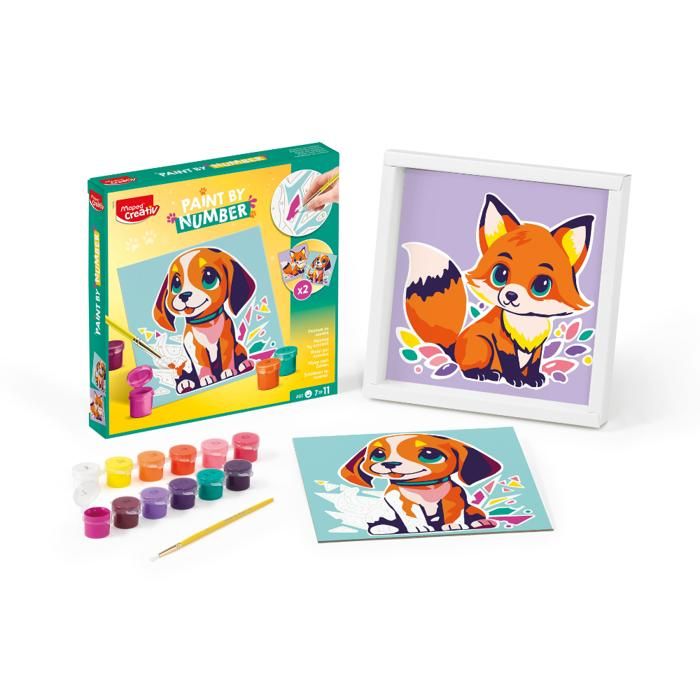 Maped Creativ Peinture Par Numéros – Chien Et Renard – Kit 2 Tableaux 20x20 Cm – Dès 7 Ans