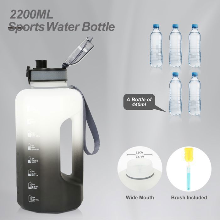 Gourde GEMFUL 2,2 L – Marqueurs Temporels, Sans BPA, Poignée Ergonomique, Pour Salle, Rando, Bureau