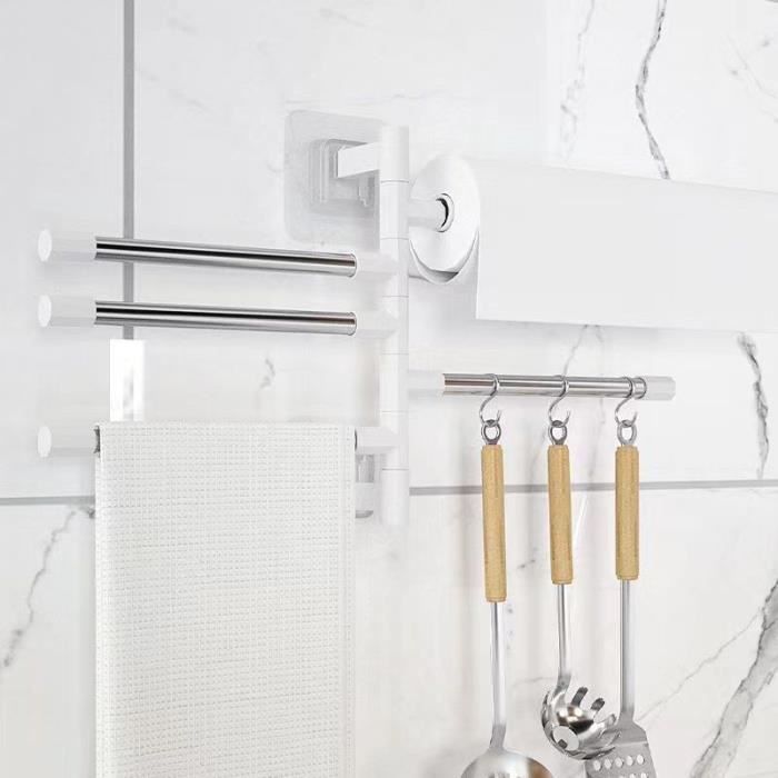 Porte-Serviettes Murale 3 Bras Rotatifs 180° - Acier Inoxydable SUS304 - Extensible 28 à 50 Cm - Support 10.5 Kg - Pour Salle De Bain - 4