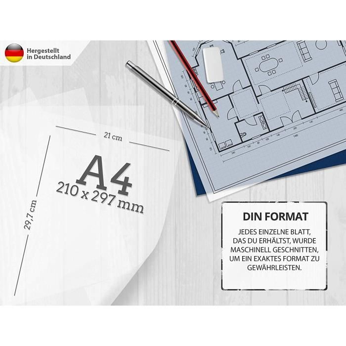 Papier Dessin Transparent A4 85g/m² - 100 Feuilles Imprimable Jet D'Encre/Laser - Glassine Craft