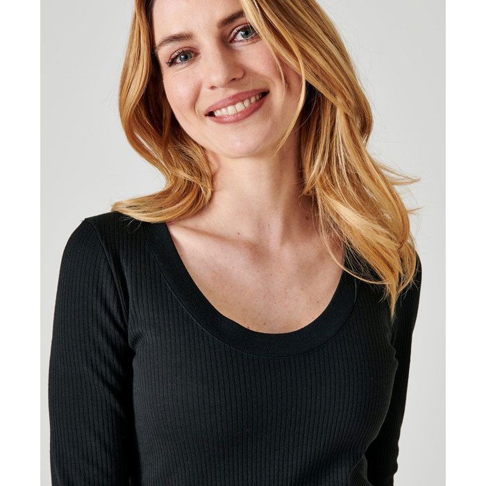 Damart T-shirt Thermolactyl côtes molletonnées col dégagé Noir - Main Image