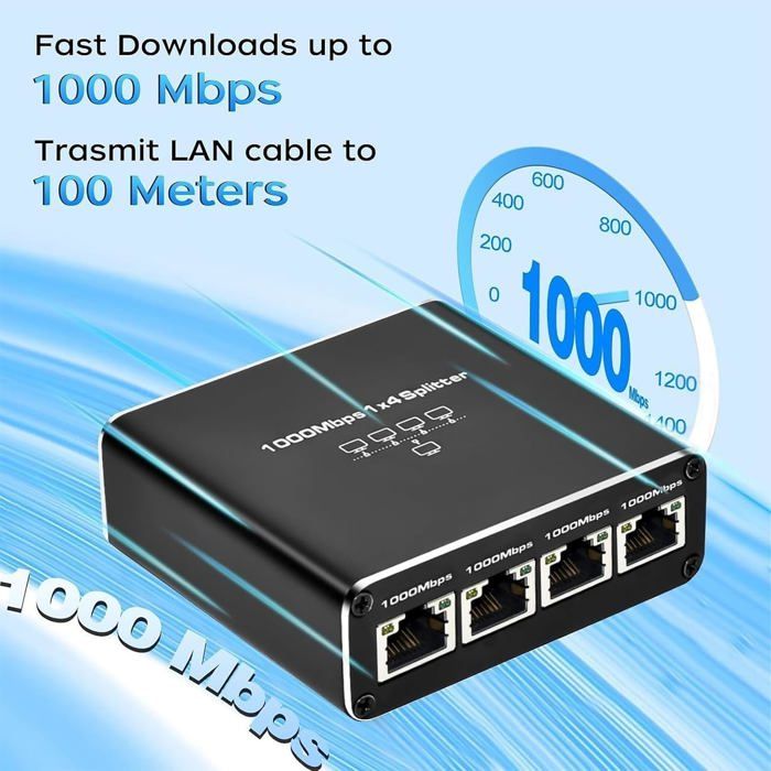 Switch RJ45 4 Ports Gigabit, 1000bps Hub Ethernet 1 à 4 Sorties, Ultiprise Ethernet Pour Cat 5