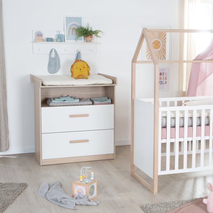 Roba Étagère Enfant Maren 2 - Colonne 3 Cases Pour Commode à Langer, Gris Clair / Chêne Blanchi