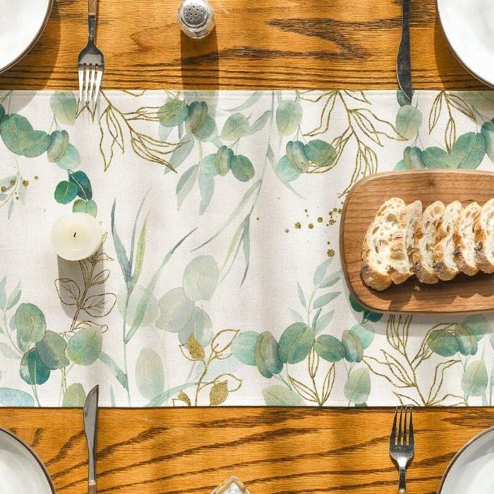 Chemin De Table Eucalyptus Lin Vintage 40x180 Cm – Lavable, Printemps Été Décoration
