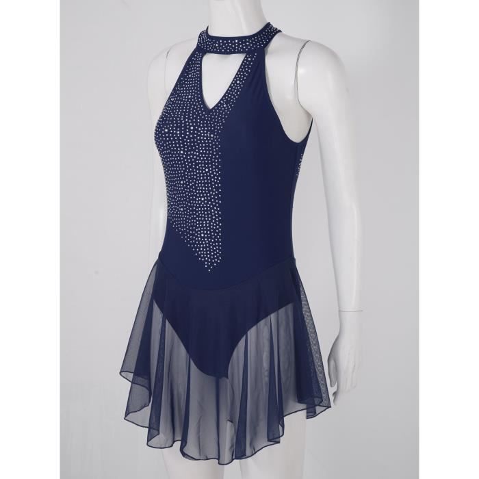 Robe De Danse Patinage Artistique Femme - Strass, Dos Zip, Slip Intégré - Taille S à XXL