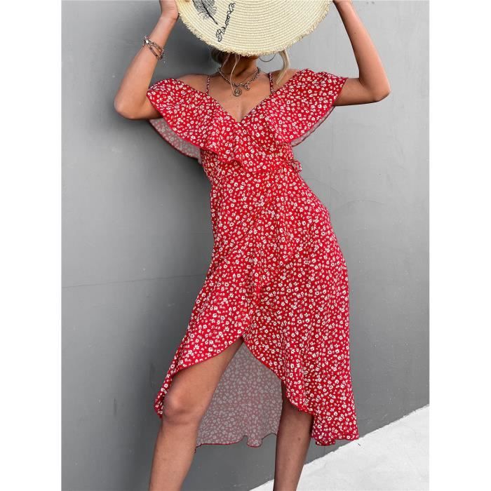Robe Longue Asymétrique Une épaule - Imprimé Floral Abstrait, Fente Haute, Taille Unique 36-38, Pour Soirée Ou Vacances