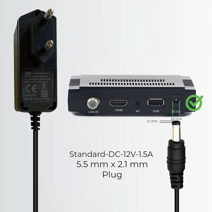 LEYF Universele Voeding 12V 1,5A – Geschikt Voor LED, Router, Camera En Meer, Incl. 120 Cm Kabel En 5,5x2,1 Mm Jack