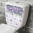 Violet Rose fleur autocollant Mural salle de bain toilette décoration à la maison décalcomanie embellissement auto-adhésif Mur-3
