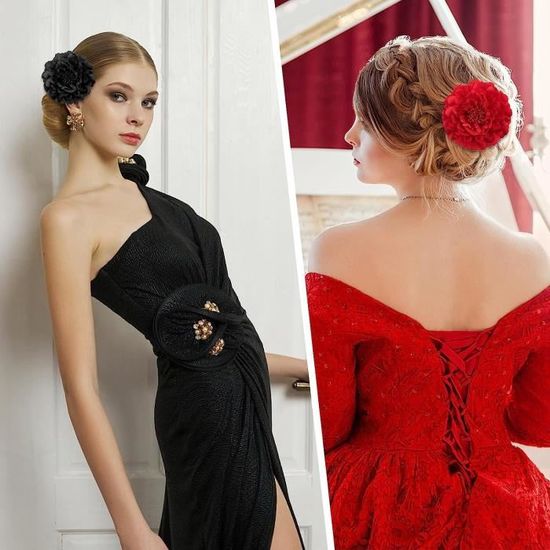 Barrette Cheveux Fleurs De Frangipanier Rouges- Barrette Cheveux Mariage