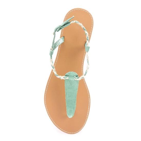 Nu pieds femme LA MODEUSE vert d eau bride tress e en simili
