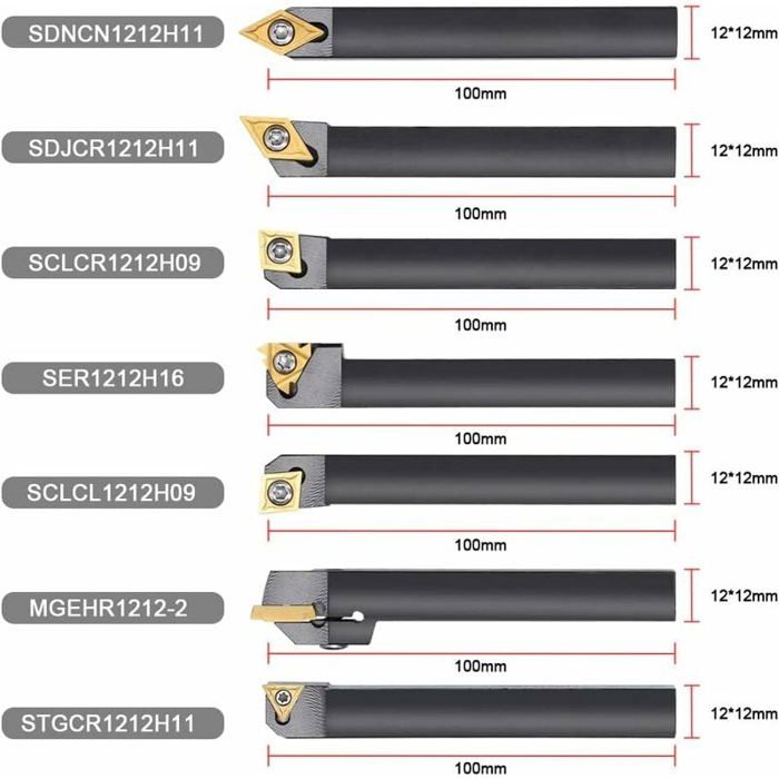 Porte-outil Tour CNC SER 1212H11 12mm + 10 Inserts 11ER AG60 - Pour Filetage Externe - Acier Durable