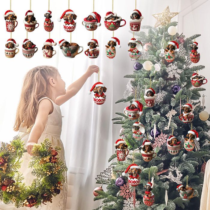 Calendrier De L'Avent Teckel En Acrylique 2025 - 24 Jours Avec Ornements Suspendus - Décoration De Noël Réutilisable