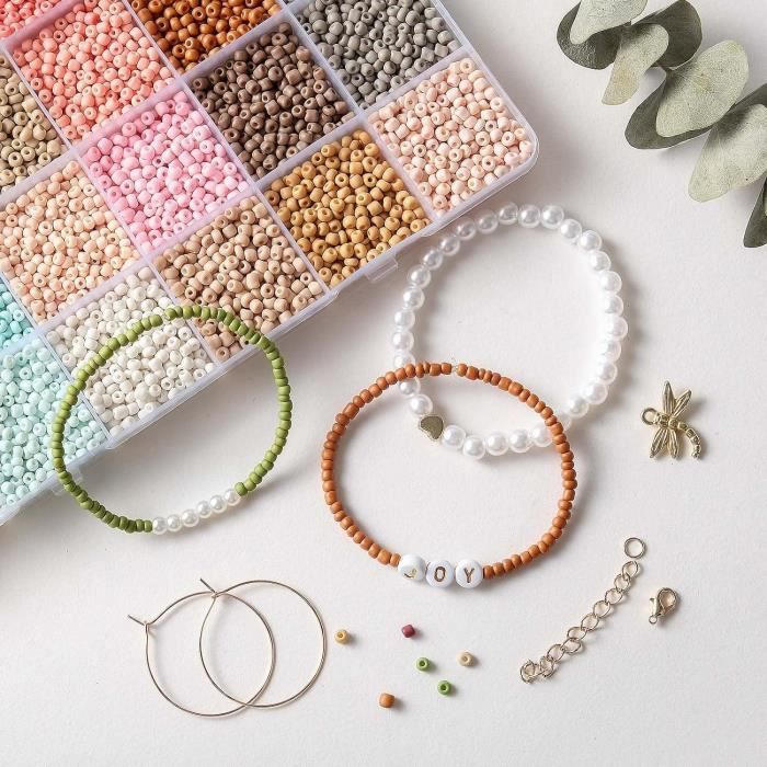Kit Perles Bracelet DIY - 480 Perles Rondes + 24 Couleurs | Pierres Naturelles & Perles En Verre | Création Bijoux : Collier, Boucles D'oreilles…