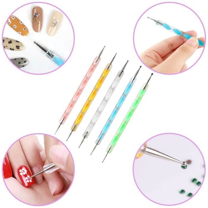 6 Pcs Pinceau Nail Art Ongles, 5 Pcs Double Extrémité Nail Art Dotting Pen Av