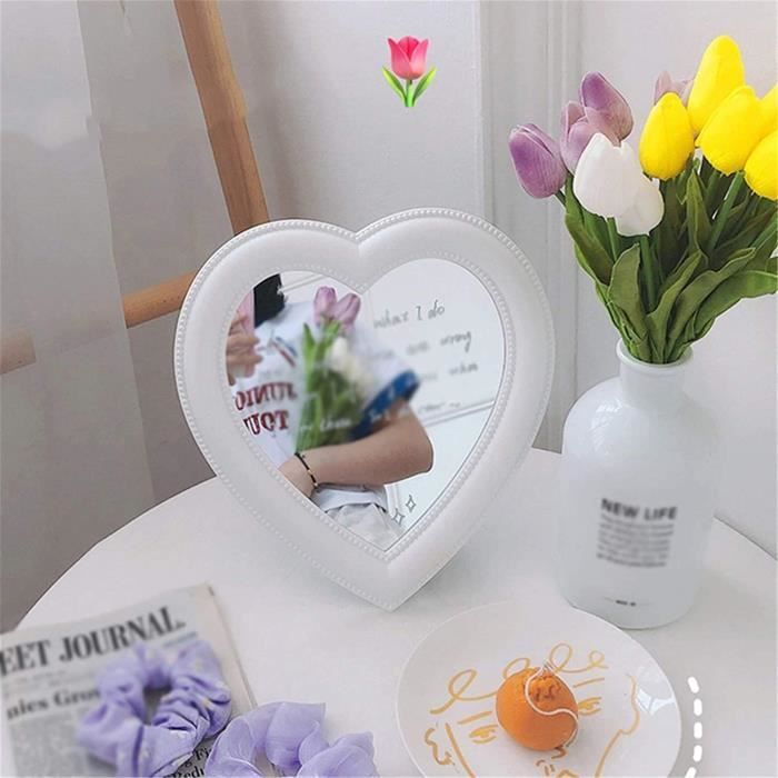 Miroir Coiffeuse Déco En Forme De Cœur Irrégulier - Support Bois Stable, Acrylique, Parfait Pour Maquillage Quotidien