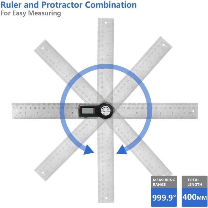 Règle Angle Numérique Preciva - Mesureur Digital Acier Inox 400mm Avec écran LCD