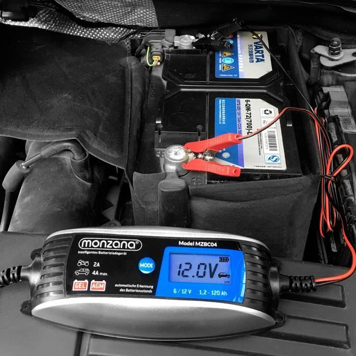 Chargeur de batterie intelligent 4A 230V 6/12V Voiture Moto Microprocesseur  Ecran LCD Maintient de charge Stanley