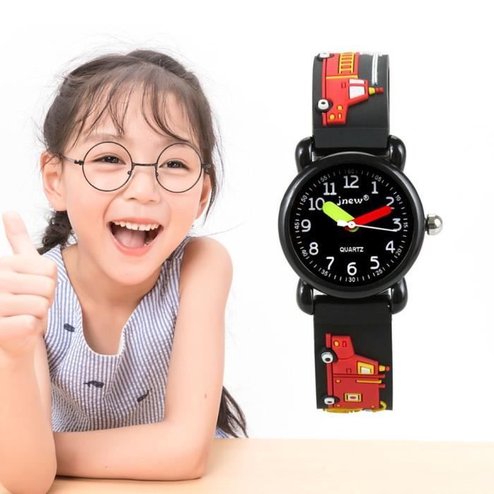 Montre de camion de pompier de dessin anim 3D pour enfants montre