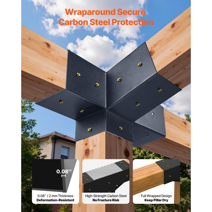 GEZU IMPEX Lot De 4 Supports Muraux Pergola 91x91mm - Connecteurs Poteaux Bois Noir