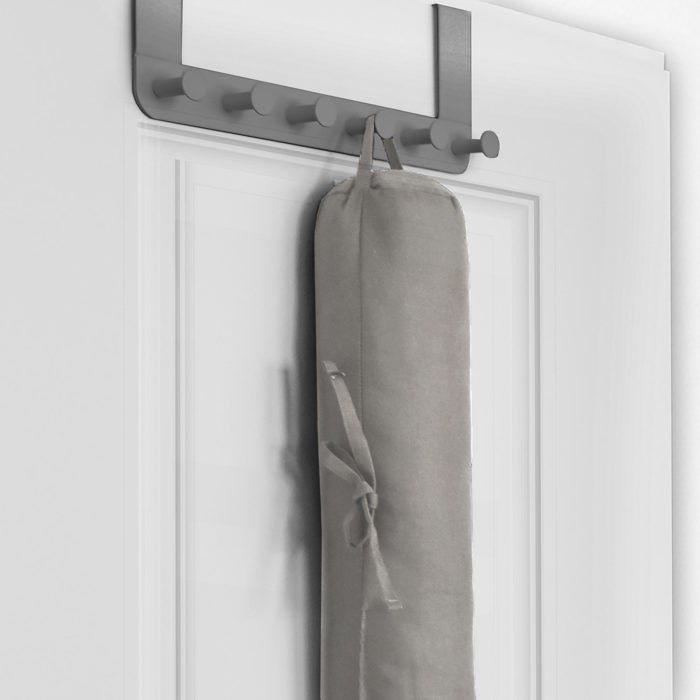 Beautissu Viento Boudin De Porte 120 Cm X 10 Cm – 100 % Coton Gris Clair – Isolant Thermique Et Phonique Avec Passants Et Boucles