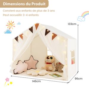 Tente Château Enfant Pliable avec Tapis et Lampes Lumineuses Magiques