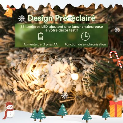 Couronne De Noël Lumineuse 60cm Avec LED - 35 Lumières Blanc Chaud, Minuterie, Pommes De Pin, à Piles - 11