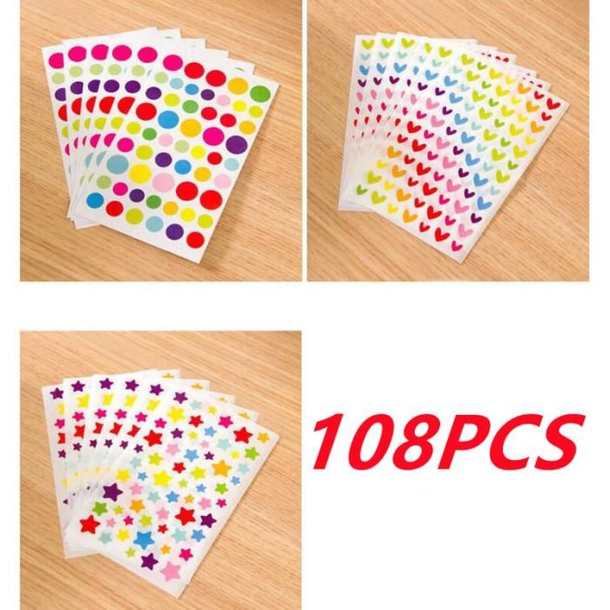 Gommette Stickers Coeur Lots Gommettes 108 Feuilles Autocollants Adhesifs En Forme De Coeur Etoiles Pois Colores Pour Les Enfants Cdiscount Jeux Jouets