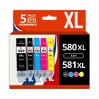 Cartouches d'encre - 123CONSOMMABLES - 580XXL 581XXL - Compatible Canon - Pack de 5 - Multi-couleurs