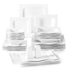MALACASA Assiette Série MARIO, 28pcs Service Complet de Table, Set de Vaisselle - Blanche élégante