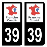 Autocollant Stickers plaque d'immatriculation voiture département 39 Jura Ancienne Région Franche Comté Noir Couleur