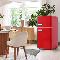 Réfrigérateur Rétro, réfrigérateur congélateur, volume de 72 litres (21L+51L), 120 kWh/an, lumière LED,[Classe Énergétique E]-Rouge