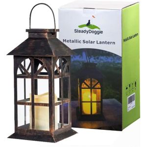 LAMPION SteadyDoggie Lanterne LED à énergie solaire - Métal bronze foncé et verre - Belle lanterne pour table ou à suspene - Intérieur o10