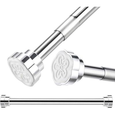 MEISENBERG Tringle Rideau Extensible, 260-310 cm, Argent Inox, 32 mm, Barre de Douche Sans Percage pour Rideaux, Salle de Bain, Ouvertures de Porte et Armoire