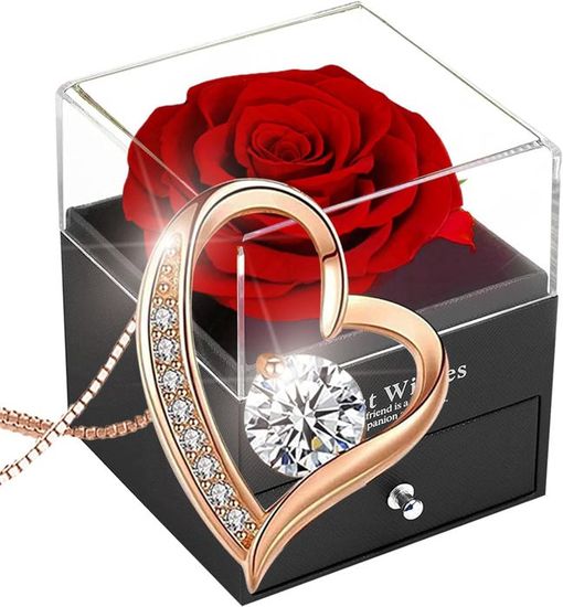 Rose Eternelle Personnalisable FAYODO Rose éternelle Avec Lumière, Cadeaux Pour Femme, Fleurs Rose éternelle Avec Bijoux