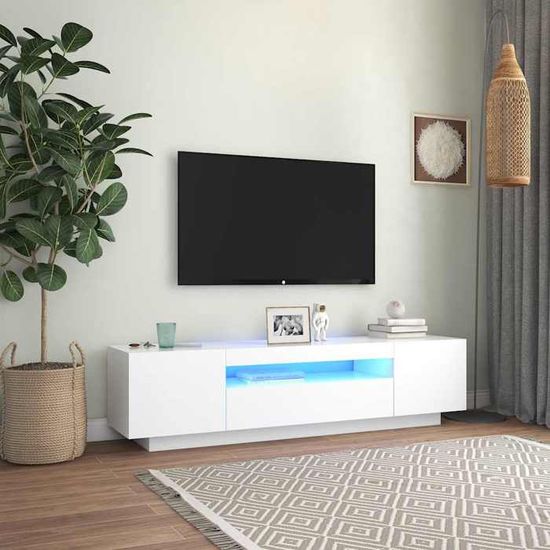 Meuble TV avec éclairage LED, Blanc, 160x35x40 cm, Panneaux de bois Meuble TV avec éclairage LED, Blanc, 160x35x40 cm, Panneaux de bois