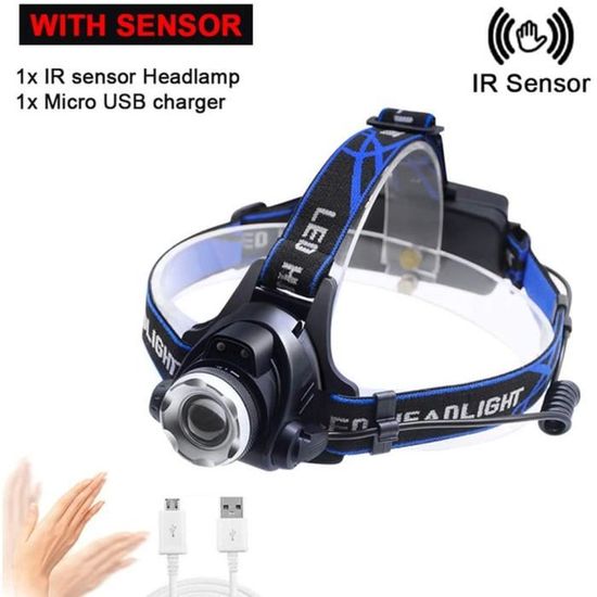 Lampe torche frontale à led rechargeable CREE 3x XM-L T6, 1800 lumen