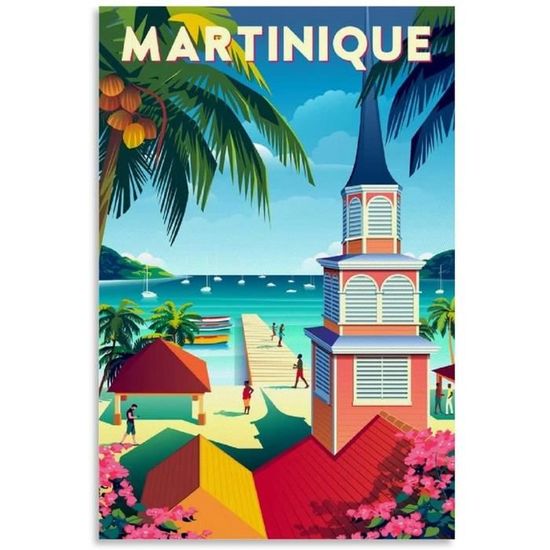 Poster Vintage Martinique Sur Toile 30x45cm - Décoration Murale Moderne Pour Chambre