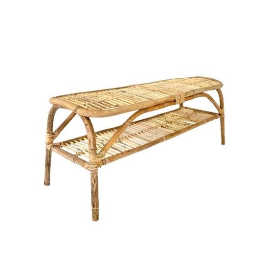 Banc Bout De Lit HOMCOM - Accoudoirs Rotin - Assise Rembourrée Lin - 120x38x61.5cm - Crème