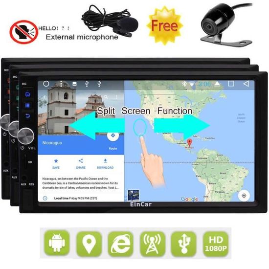 EINCAR AUTORADIO caméra de sauvegarde inclus Android 7.1 Quad Core Car Stereo Double Din Dash Navigation GPS Lecteur DVD de voiture