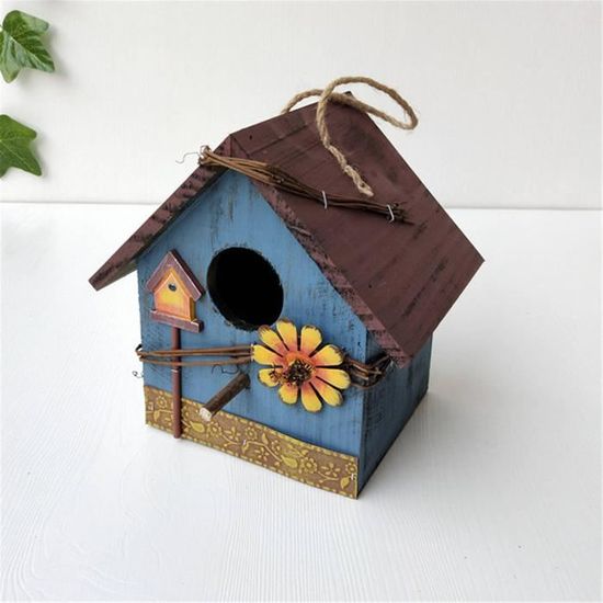 Belle Suspension rustique en bois oiseau Boîte Maison D'oiseau nichoir jardin oiseaux BOX 