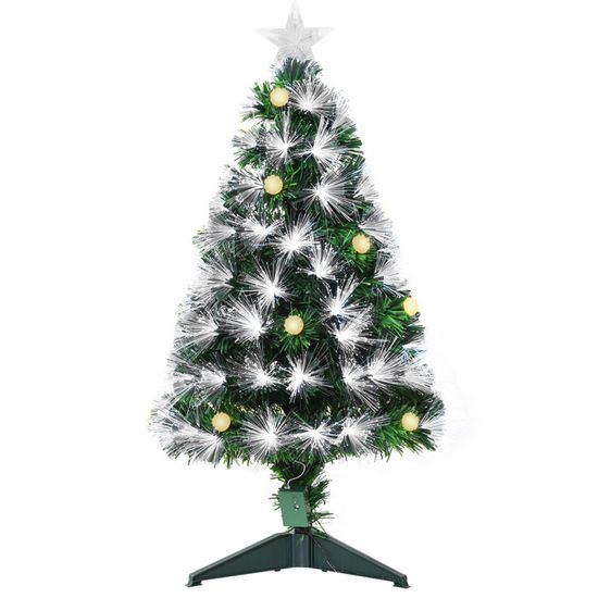 HOMCOM Sapin de Noël artificiel lumineux fibre optique LED + 14