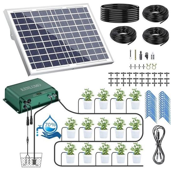 Kit d'irrigation goutte à goutte automatique solaire KENLUMO - 30m de tuyau - 37 modes de synchronisation