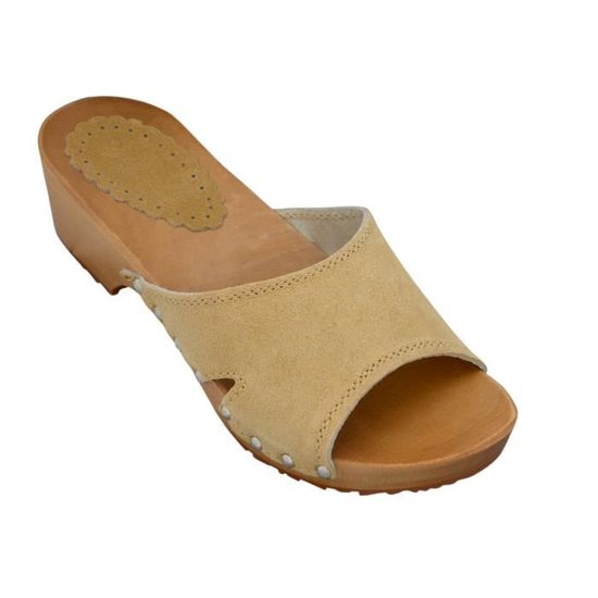 Sabots BeComfy Femme - Cuir Naturel - Semelle Bois - Talon 5cm - Confortables - Multi-occasions
