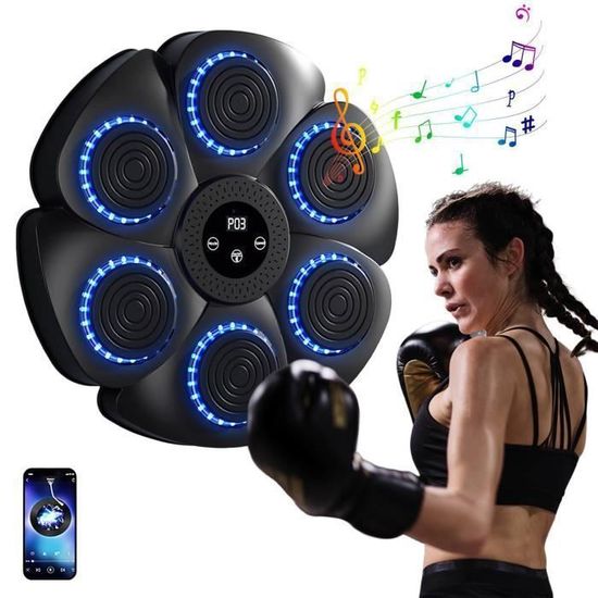 Machine Boxe Musicale Bluetooth – 9 Vitesses, LED, Gants Inclus, Noir
