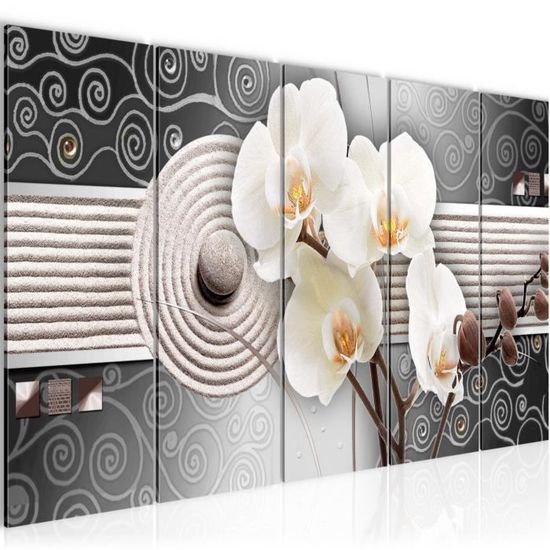 Runa Art - Tableau Fleurs Orchidée 200 X 100 Cm 5 Parties XXL Decoration Murale Dessin Noir Et Blanc 203251a